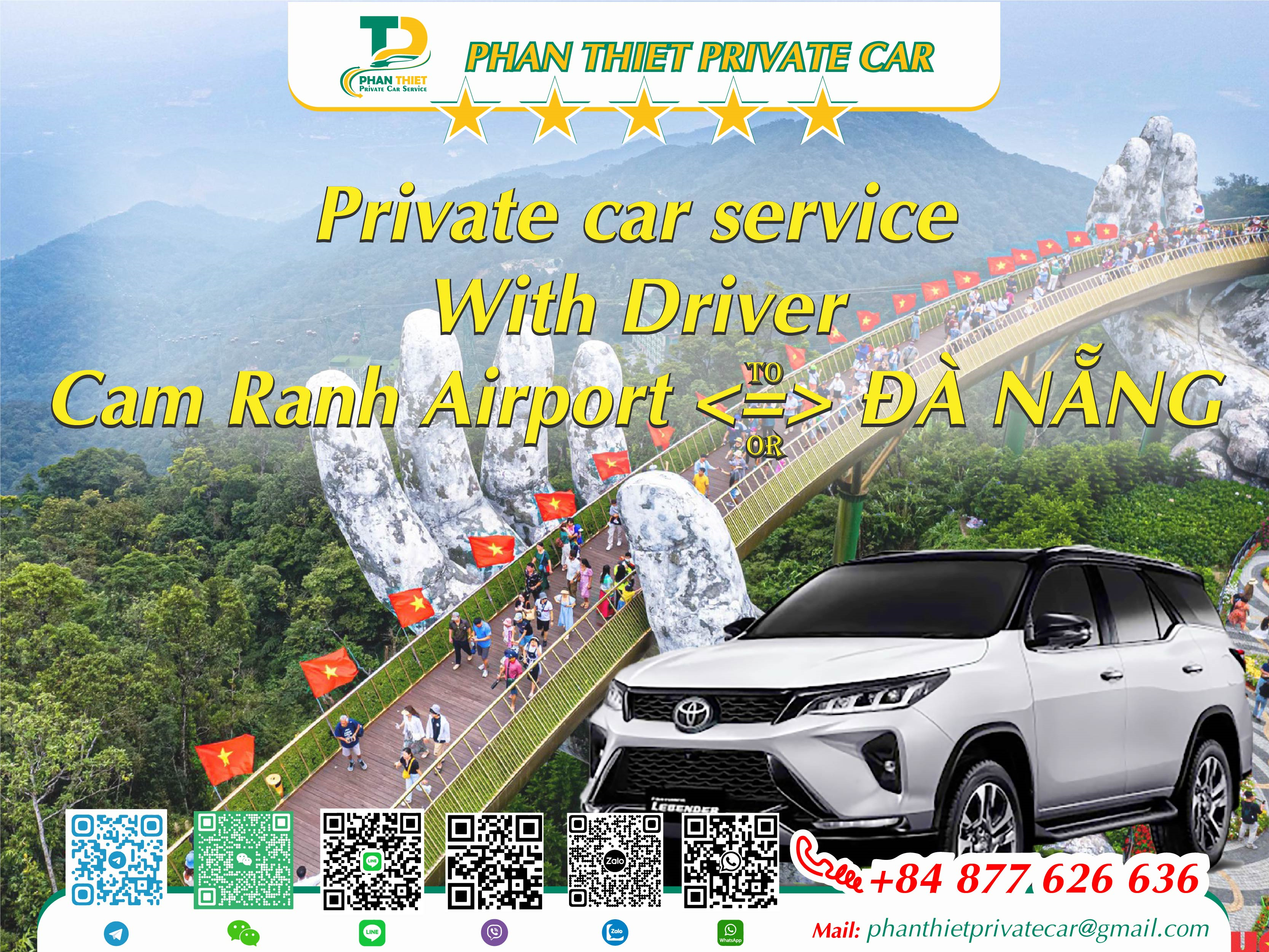 Car rental Cam Ranh <=> Da Nang (private car with driver)